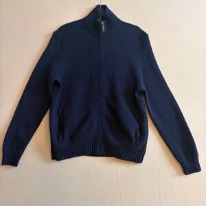 Polo Ralph Lauren Full Zip High Neck Navy Lambswool Sweater Old Money Preppy L